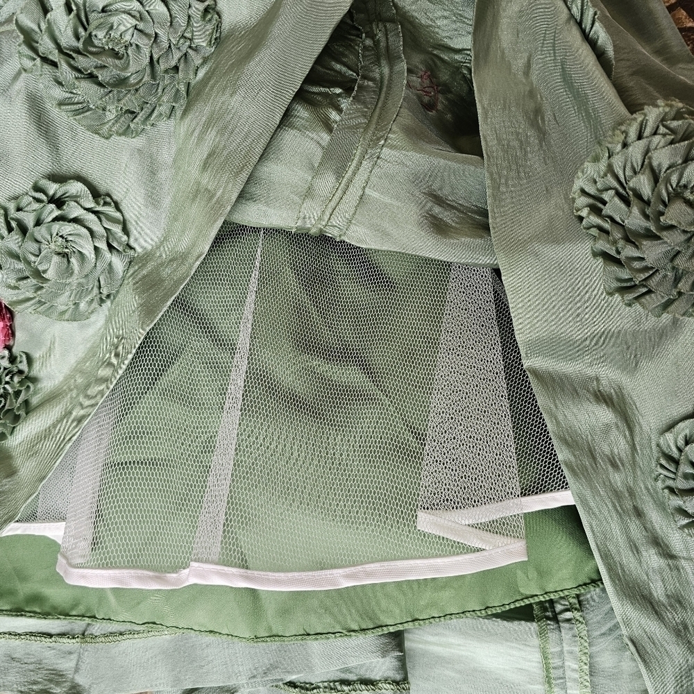 Bill Levkoff Strapless Taffeta with 3D Floral Applique, Green with Pink, Size XS - Picture 9 of 14